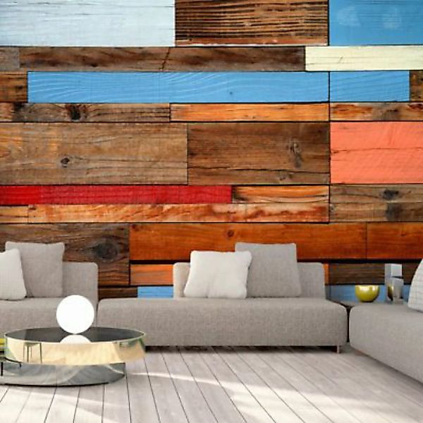 artgeist Fototapete Rustic Style: Colourful Planks braun Gr. 150 x 105 günstig online kaufen