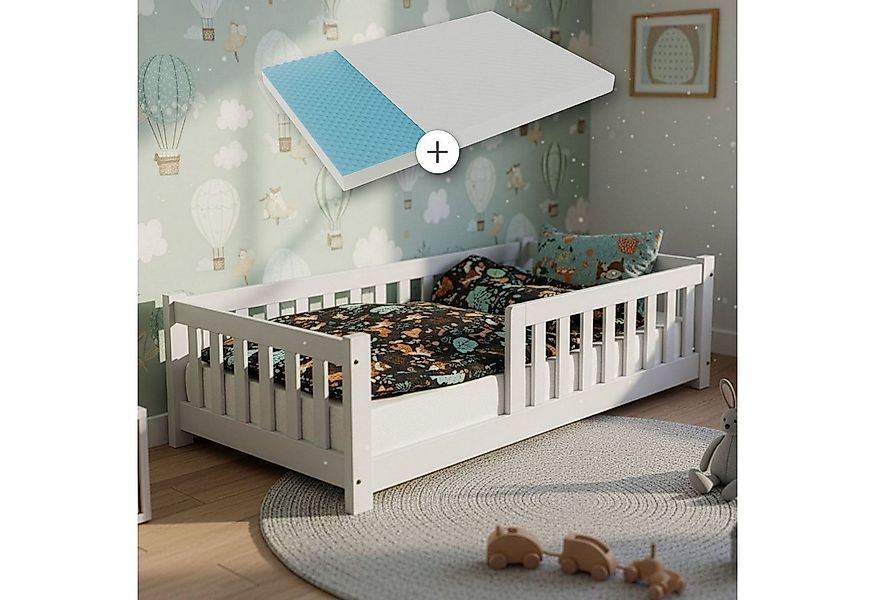 Juskys Kinderbett Naya, 80x160 cm Bodenbett, Holz, mit Matratze, Rausfallsc günstig online kaufen