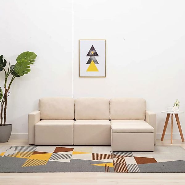 Modulares 3-sitzer-schlafsofa Creme Stoff günstig online kaufen