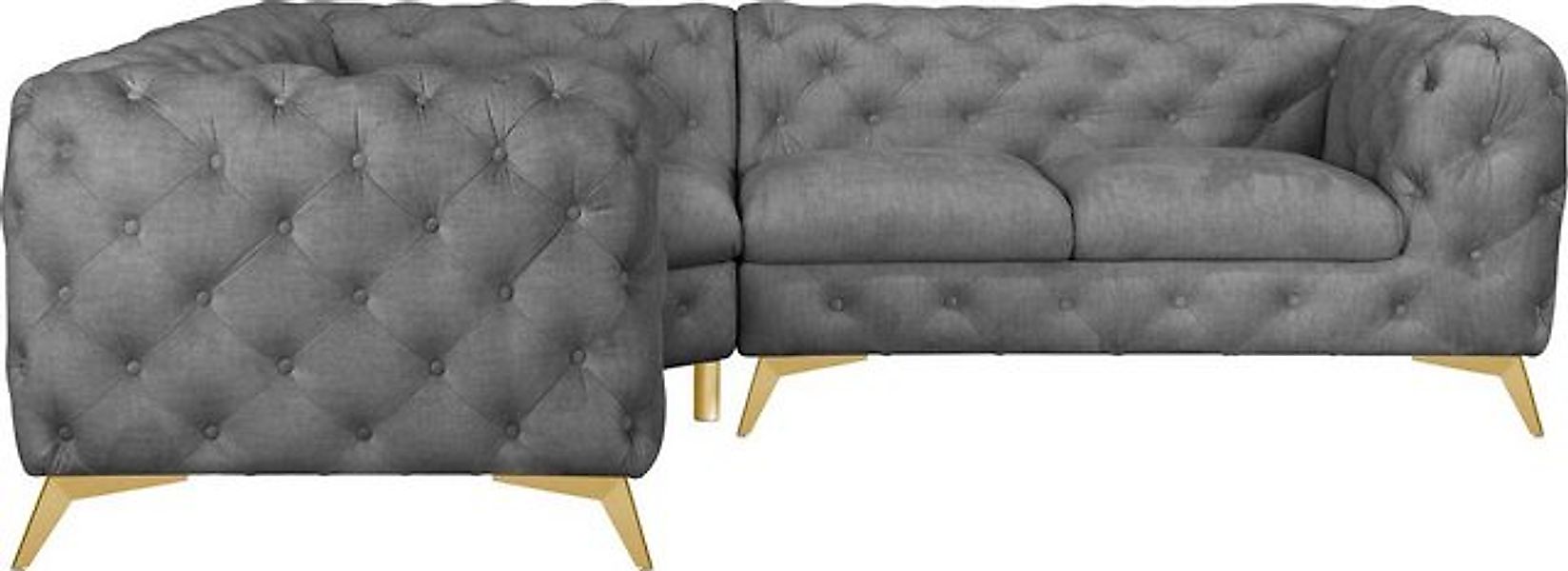 Leonique Chesterfield-Sofa Ecksofa GLYNIS L-Form mit Wellenunterfederung, M günstig online kaufen
