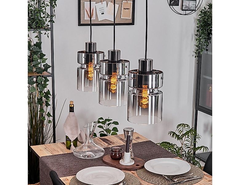 hofstein Hängeleuchte Hängelampe aus Metall/Glas in Schwarz/Chrom-/Rauchfar günstig online kaufen