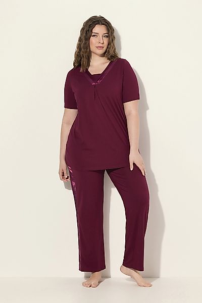 Ulla Popken Pyjama Pyjama Satindetails V-Ausschnitt günstig online kaufen