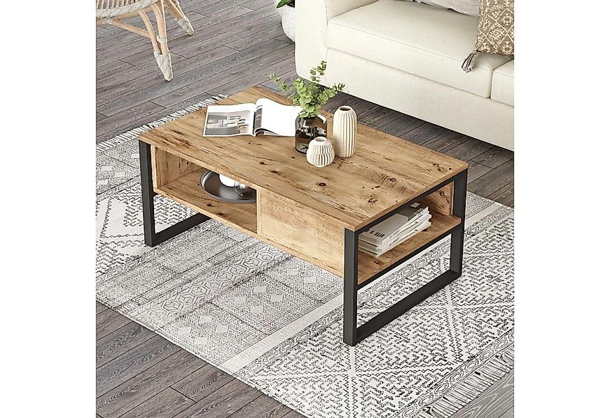 en.casa Couchtisch, »Laukaa« rechteckig Metallgestell 100 x 60 x 45 cm Eich günstig online kaufen