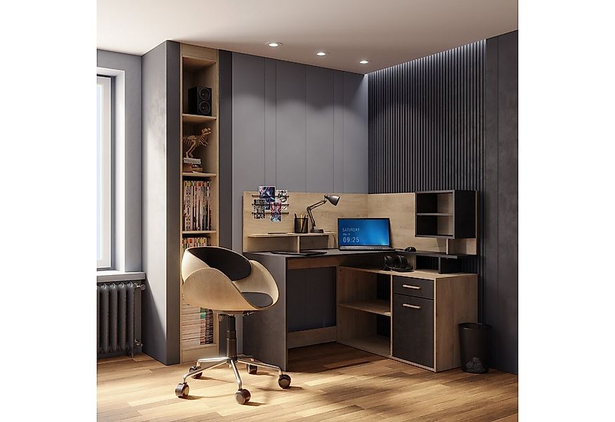 PREISBRECHER Eckschreibtisch MALICIA, in Kronberg Eiche - 121,5x119,6x116,2 günstig online kaufen