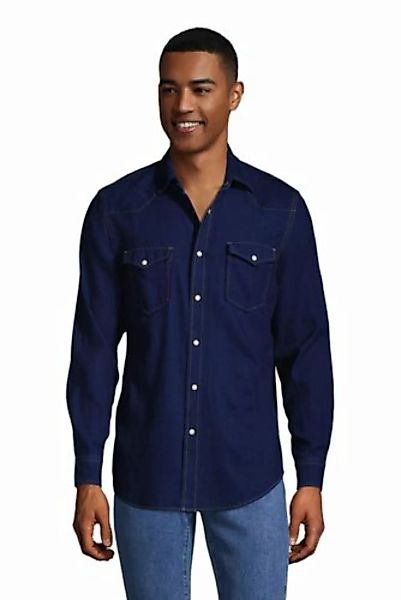 Westernhemd aus Baumwolle, Herren, Größe: XL Normal, Blau, by Lands' End, M günstig online kaufen