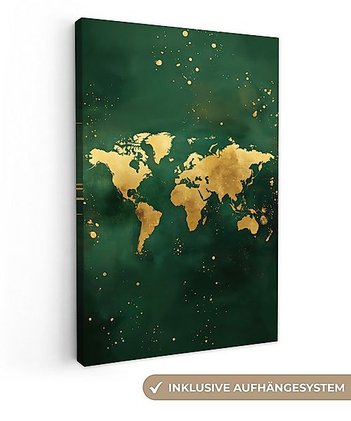 OneMillionCanvasses® Leinwandbild Weltkarte - Grün - Gold, Fotodruck (1 St) günstig online kaufen