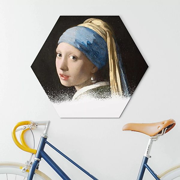 Hexagon-Alu-Dibond Bild Das Mädchen mit dem Perlenohrgehänge x Spraypaint günstig online kaufen