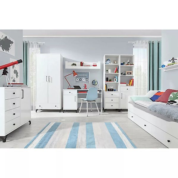 Jugendzimmer Set modern weiß Bett Liegefläche 90x200cm BEND-133, 8-teilig günstig online kaufen