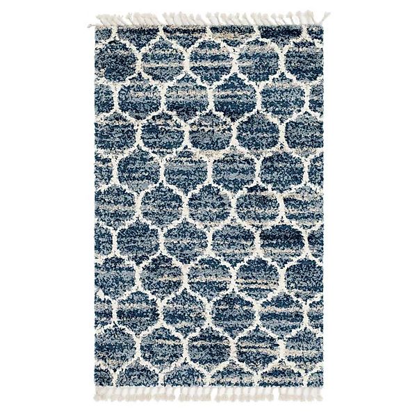 Blauer Teppich aus Hochflor modernen Skandi Design günstig online kaufen