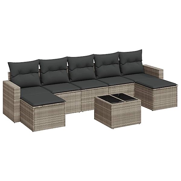 vidaXL 8-Tlg Garten-Sofagarnitur mit Kissen Hellgrau Poly Rattan 3219342 günstig online kaufen