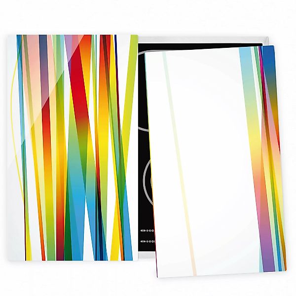 2-teilige Herdabdeckplatte Glas Rainbow Stripes günstig online kaufen