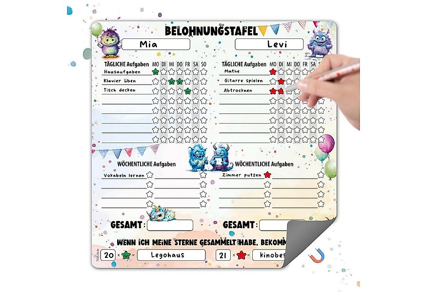 TOBJA Magnettafel Magnetische Belohnungstafel XL 2 Kinder Monster, Routine günstig online kaufen