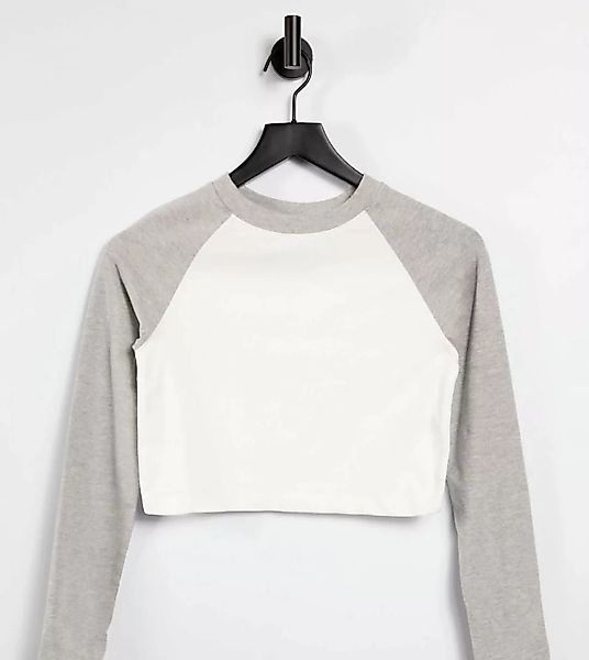 Daisy Street – Kurz geschnittenes, langärmliges Shirt in Grau mit Raglanärm günstig online kaufen