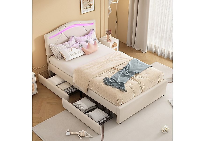 Flieks Polsterbett, LED Einzelbett 90x200cm mit 2 Schubladen und verstellba günstig online kaufen