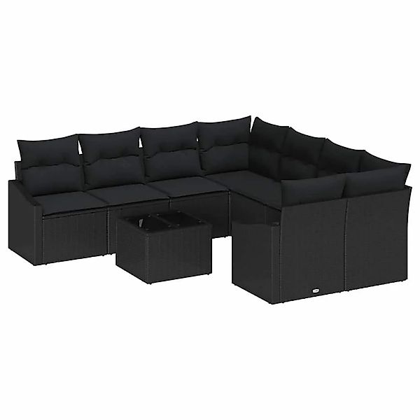 vidaXL Sofa Set mit Kissen 9-Tlg Schwarz Poly-Rattan 3346663 günstig online kaufen