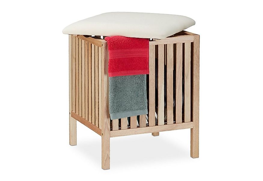 relaxdays Wäschekorb aus Walnussholz mit Sitz günstig online kaufen