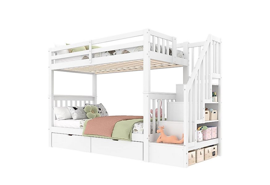 SOFTWEARY Etagenbett mit 2 Liegeflächen, Lattenrost und Stauraum (90x200 cm günstig online kaufen