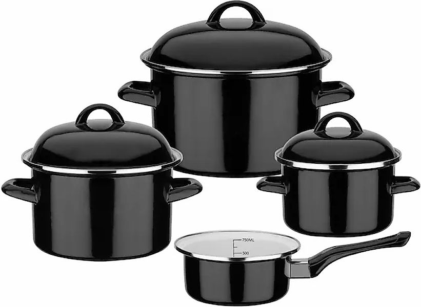 GSW Topf-Set »Black & White« Stahl-Emaille Set, je 1 Kochtopf Ø 16/20/24 cm günstig online kaufen