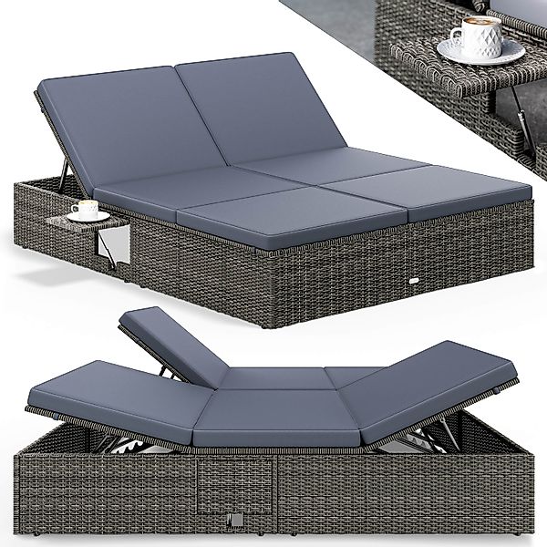 Polyrattan Sonnenliege Grau/Anthrazit 200x160x33cm günstig online kaufen
