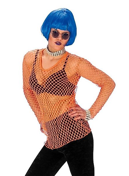 Metamorph Kostüm Netzhemd neon-orange, Netzshirt im trashigen 80er Jahre Ne günstig online kaufen