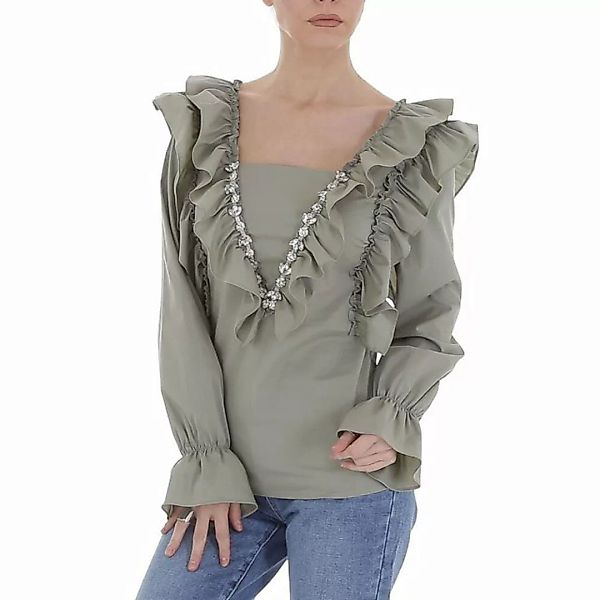 Ital-Design Rüschenbluse Damen Party & Clubwear Rüschen Bluse in Olive günstig online kaufen