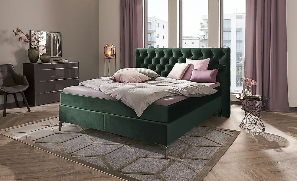 Wohnwert Boxspringbett  Laesa ¦ grün ¦ Maße (cm): B: 180 H: 122 Betten > Bo günstig online kaufen