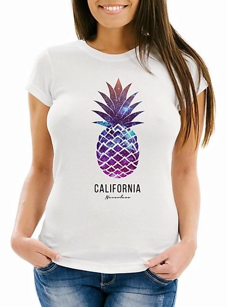 Print-Shirt Damen T-Shirt Ananas Galaxy Galaxie Wasser Ozean Slim Fit Never günstig online kaufen