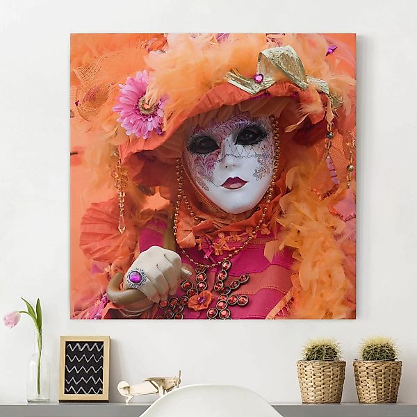 Leinwandbild Portrait - Quadrat Karneval in Orange günstig online kaufen