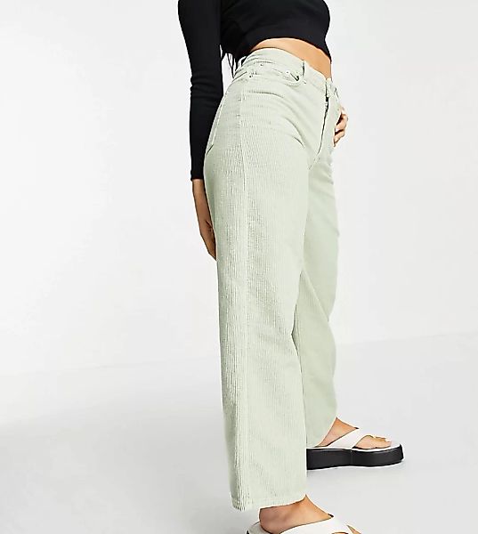 ASOS DESIGN Petite – Lockere Dad-Jeans mit hohem Bund aus Cord in Salbeigrü günstig online kaufen