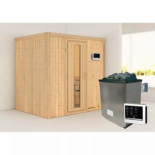 Karibu Sauna Bjar mit Tür u. Ofen mit Ext. Steuerung 196 x 151 x 198 cm günstig online kaufen