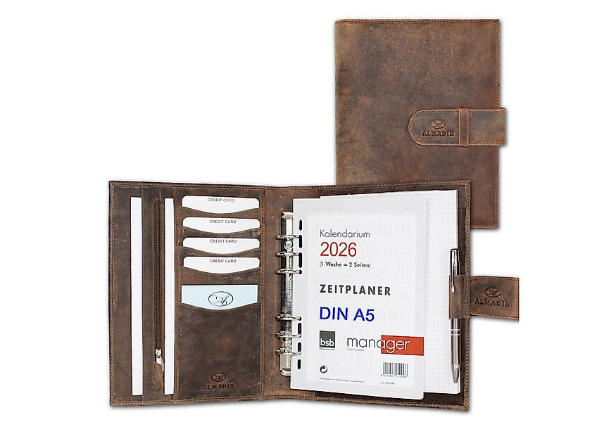 ALMADIH Konferenzmappe 2026 Ledermappe A5 Terminplaner Leder Organizer brau günstig online kaufen