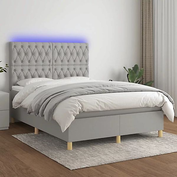 vidaXL Boxspringbett Boxspringbett mit Matratze LED Hellgrau 140x200 cm Sto günstig online kaufen