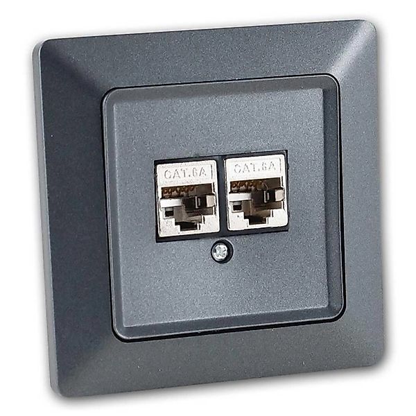 ChiliTec MILOS Netzwerkdose 2x CAT6 Anthrazit mit Rahmen günstig online kaufen