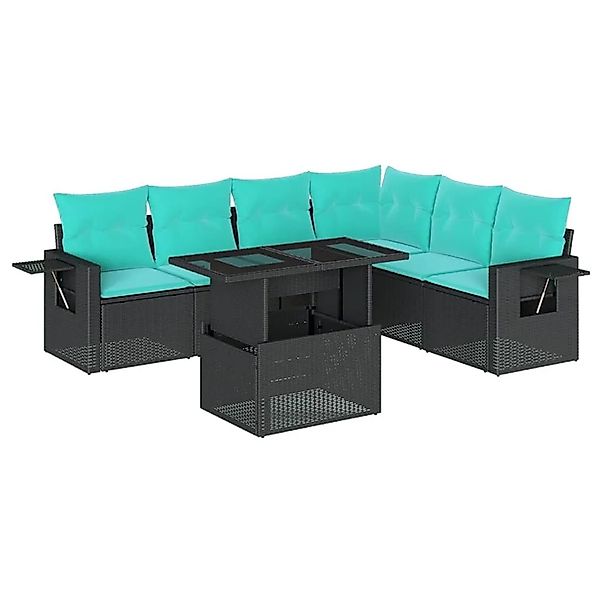 vidaXL 7-Tlg Gartensofa-Set mit Kissen Schwarz Polyrattan 3267927 günstig online kaufen