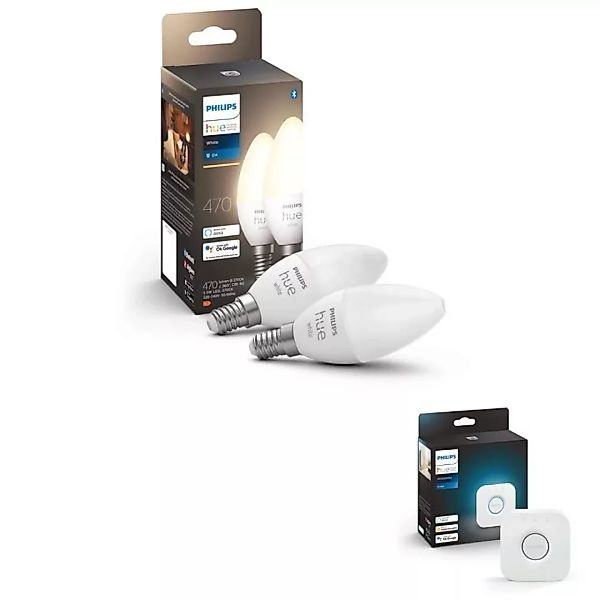 Philips Hue Bluetooth White LED E14 Kerze - B39 5,5W 470lm Doppelpack inkl. günstig online kaufen