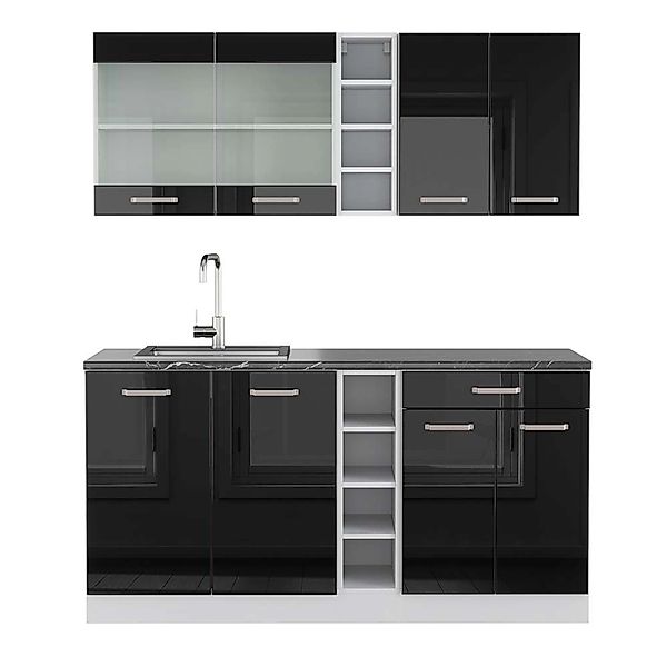 Vicco R-Line Singleküche Schwarz Hochglanz/Weiß 160 cm AP Anthrazit günstig online kaufen