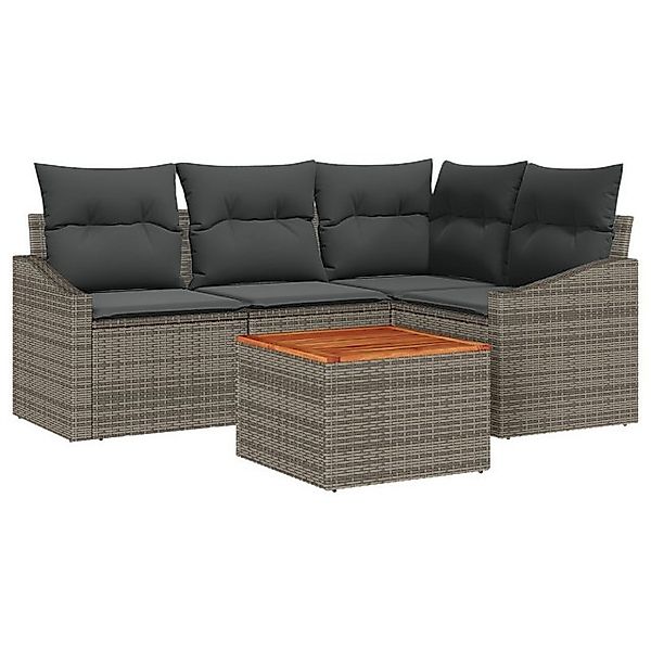 vidaXL Loungesofa 5-teilige Garten Sofagarnitur mit Kissen Grau Poly Rattan günstig online kaufen