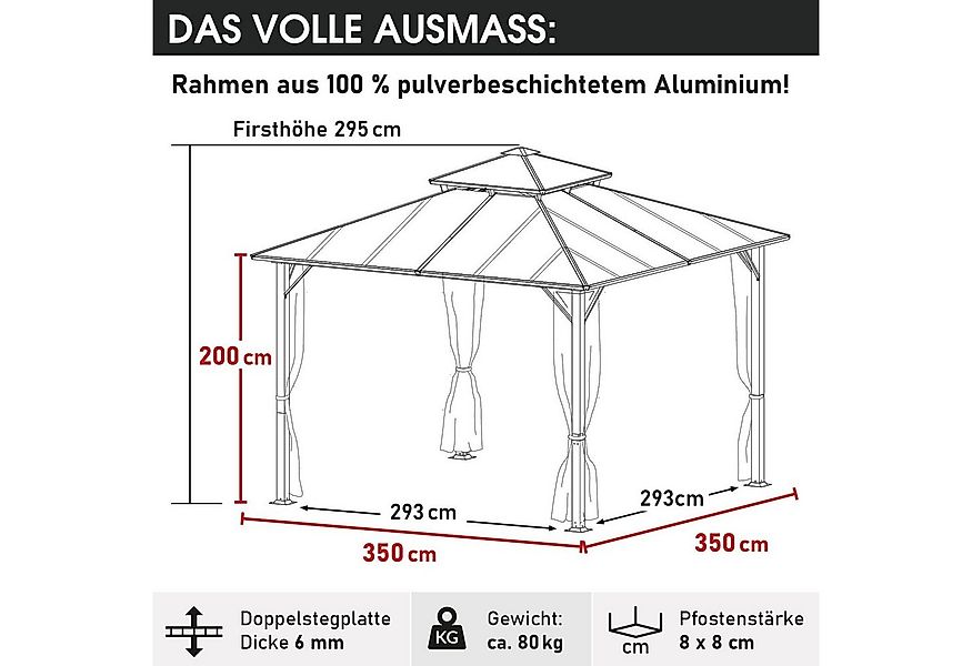 BRAST Pavillon Aluminium Pagode 3,5x3,5m viele Modelle, wahlweise LEDs, ink günstig online kaufen