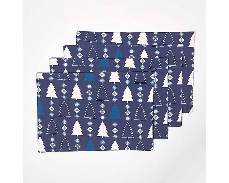 Homescapes Platzset 4 Weihnachtstischsets Winterland blau – 30 x 45 cm, 100 günstig online kaufen