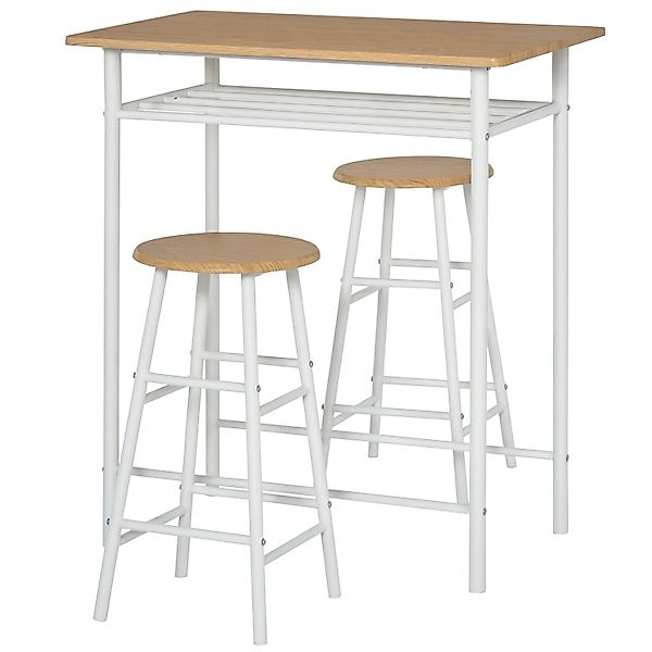HOMCOM Bartisch Set 3-Teilig mit Lagerregal MDF-Platte Weiß Eiche 80 x 50 x günstig online kaufen