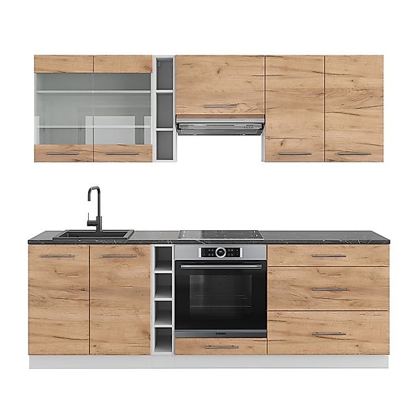 Vicco Fame-Line Küchenzeile Goldkraft Eiche/Weiß 235 cm AP Anthrazit günstig online kaufen