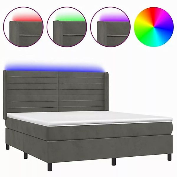 vidaXL Bettgestell Boxspringbett mit Matratze LED Dunkelgrau 180x200 cm Sam günstig online kaufen