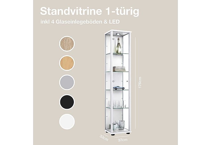 K-Möbel Glasvitrine C1014 (Glasvitrine (176x37x33 cm) mit 1 Glastür) Glasvi günstig online kaufen
