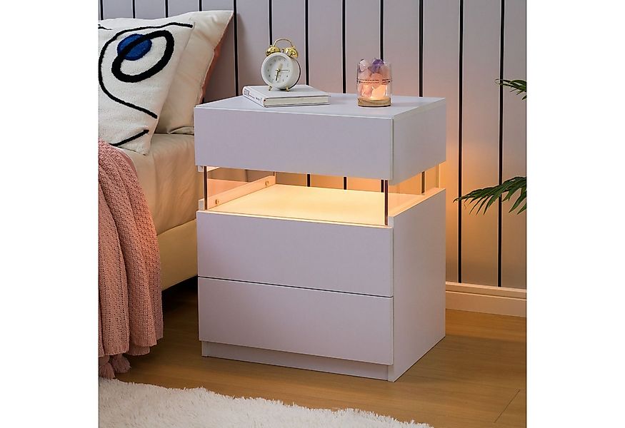 BlingBin Nachttisch LED Nachttisch mit 3 Schubladen Moderner Schlafzimmer-B günstig online kaufen