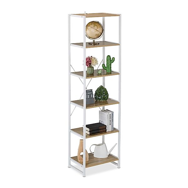 relaxdays Standregal mit 6 Ebene, Holzoptik-Weiß günstig online kaufen