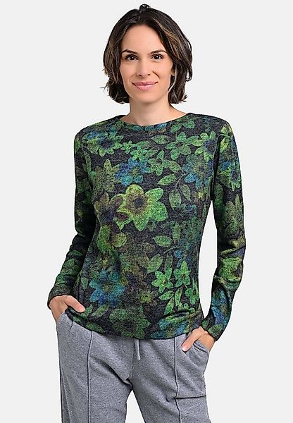 BICALLA T-Shirt Feinstrick-Shirt mit Blüten-Print in Grün/Anthrazit (1-tlg) günstig online kaufen