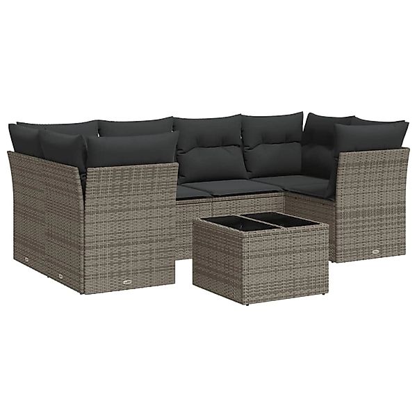 vidaXL 7-tlg Garten-Sofagarnitur mit Kissen Grau Poly Rattan Modell 57 günstig online kaufen