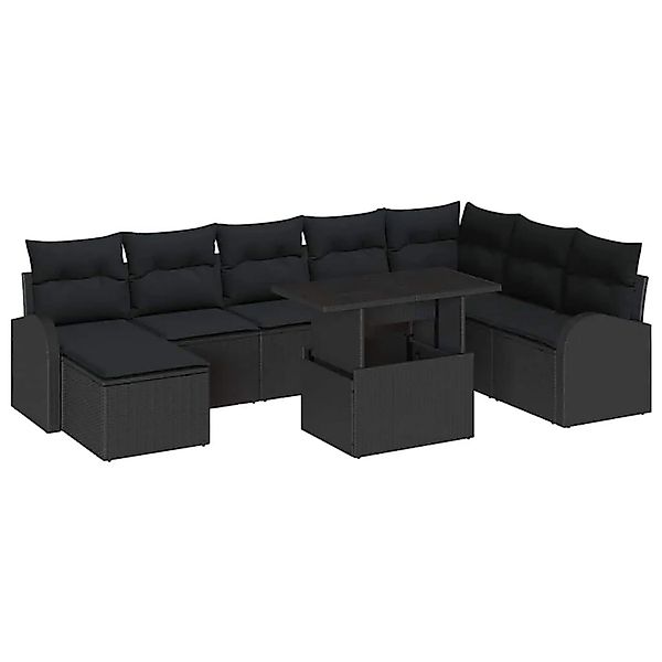 vidaXL Garten-Sofa-Set mit Kissen 9-Tlg Schwarz 3348699 günstig online kaufen