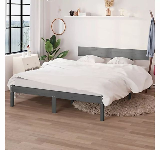 furnicato Bett Massivholzbett Grau Kiefer 140x200 cm günstig online kaufen