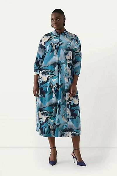 Ulla Popken Sommerkleid Kleid Punto di Roma A-Linie Hemdkragen 3/4-Arm günstig online kaufen